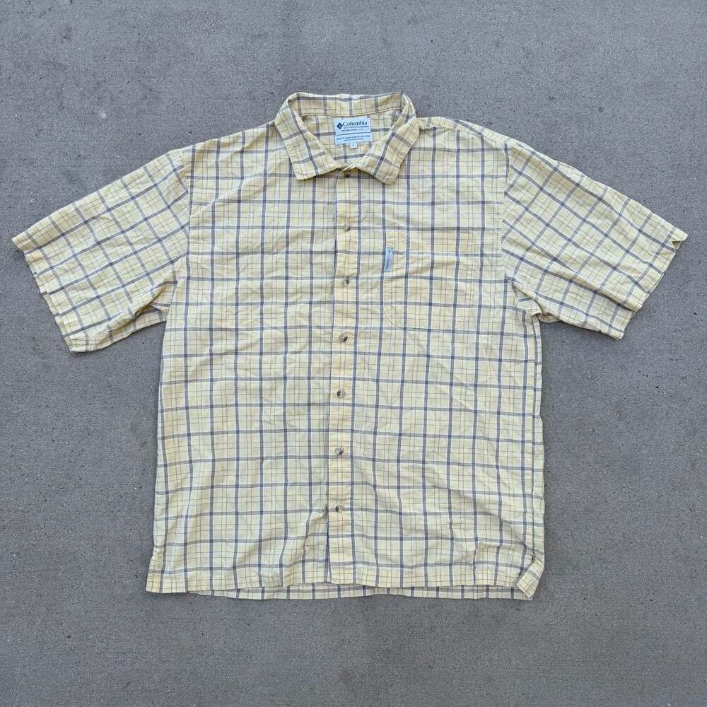 Columbia Sportswear Mens Short Sleeve Button-Down Plaid Shirt Yellow Cotton